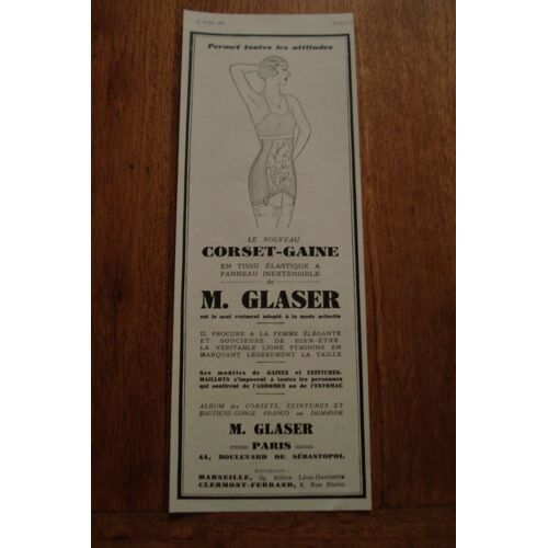 Publicité  Années 1930 Corset-Gaine M. Glaser
