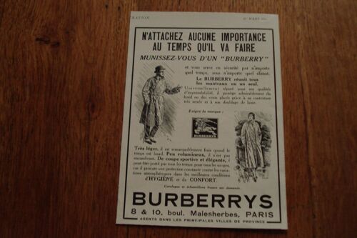 Publicité  Années 1930 Vêtements Burburrys