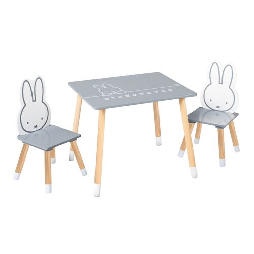 Roba Ensemble Table + 2 Chaises Enfants - Miffy® - Motif Lapin - Table De Jeu Et D'apprentissage - Gris / Blanc