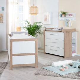 Chambre Bébé Duo Roba - Malo - Lit Évolutif 70x140 Cm + Commode À Langer Avec Plan À Langer Amovible - Blanc - Décor Chêne