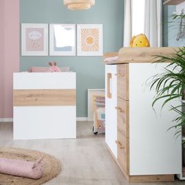 Chambre Bébé Duo Lion - Roba - Lit Évolutif 70x140 Cm - Blanc - Décor Bois