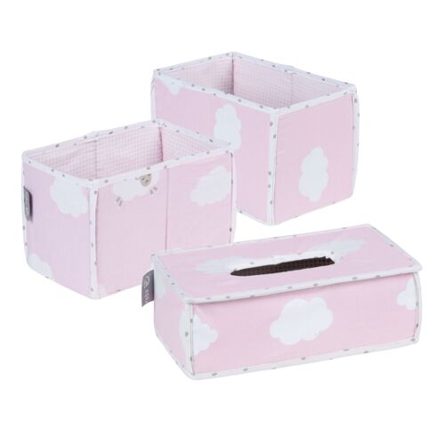 ROBA 2 Paniers de Rangements de Couches "Kleine Wolke rosa" + 1 Distributeur de lingettes