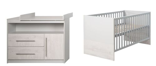 Chambre Bébé Duo Maren 2 - Roba - Lit Évolutif 70x140 - Gris Clair / Chêne Blanchi