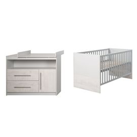 Chambre Bébé Duo Maren 2 - Roba - Lit Évolutif 70x140 - Gris Clair / Chêne Blanchi