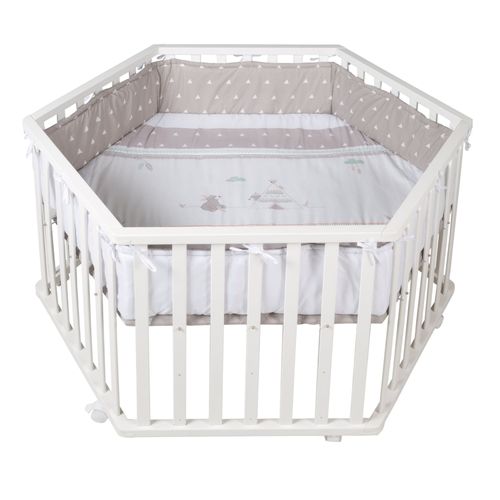 Parc Bébé Hexagonal Roba - Indibaer - Bois Blanc - Tour De Parc De Protection - 6 Roues