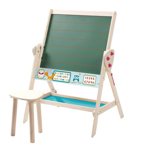 Tableau Et Tabouret En Bois Pour Enfant - Roba - Double Face - Naturel