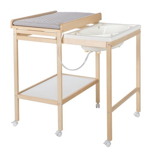 Roba Table À Langer Avec Baignoire Coulissante Baby Pool Et Matelas À Langer Imperméable Gris - Bois Naturel / Blanc