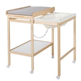 Roba Table À Langer Avec Baignoire Coulissante Baby Pool Et Matelas À Langer Imperméable Gris - Bois Naturel / Blanc