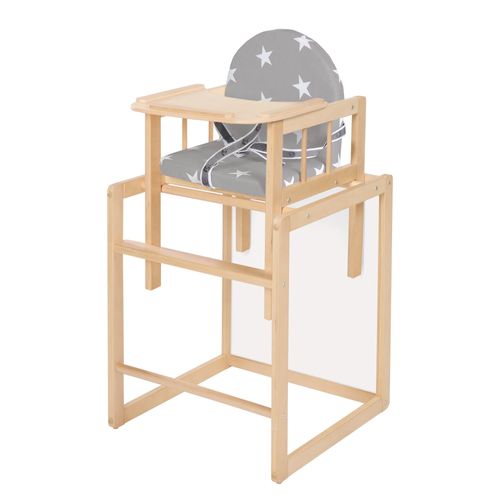 Chaise Haute Bébé - Roba - Little Stars - Réglable - Bois Naturel - Gris / Blanc