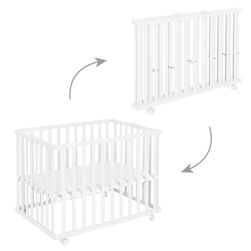 Parc Bébé Pliant En Bois Roba - 74x100 Cm - Réglable En Hauteur - Blanc