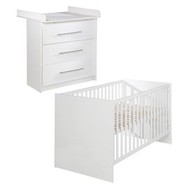 Chambre Bébé Duo Roba - Maren - Lit Évolutif 70x140 Cm + Commode À Langer Compacte - Blanc