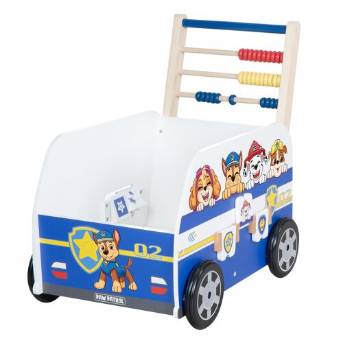 Roba Pat Patrouille Trotteur Bébé - Bus Et Chariot Enfant - Horloge Boulier Et Éléments À Tourner - Motif Chiens - Bois Bleu - Blanc