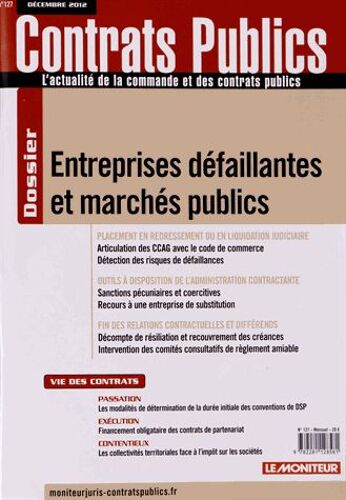 Contrats Publics N° 127, Décembre 201 - Entreprises Défaillantes Et Marchés Publics