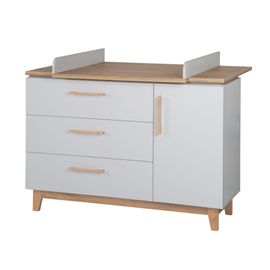 Commode À Langer Roba Caro - 3 Tiroirs 1 Porte - Gris Clair - Décor Chêne - Hauteur 94cm
