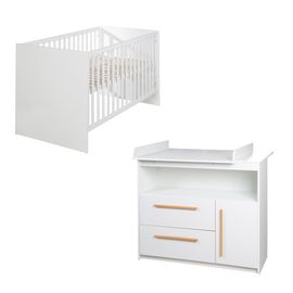 Chambre Bébé Duo Lilo - Lit Evolutif 70x140 Cm + Commode À Langer - Blanc - Roba