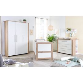 Chambre Bébé Complète Roba - Malo - Lit Évolutif 70x140 Cm + Commode À Langer + Armoire 3 Portes - Blanc - Décor Chêne