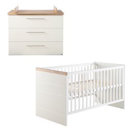 Chambre Bébé Duo Roba Nele - Lit Évolutif 70x140 Cm + Commode À Langer - Blanc / Décor Chêne