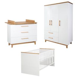 Chambre Bébé Complète Roba Finn - Lit 70x140 Cm - Commode À Langer - Armoire - Blanc Et Chêne