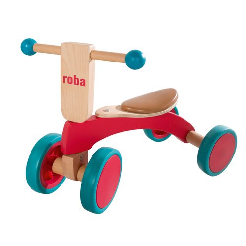 Draisienne Sans Pédale Roba Pour Enfants De 1 À 3 Ans - Vélo En Bois À 4 Roues Caoutchoutées - Rouge Et Vert