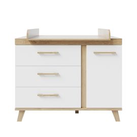 Roba Commode À Langer Smile - 3 Tiroirs + 1 Porte - Convertible - Poignées Et Pieds En Bois Massif - Blanc - Effet Bois