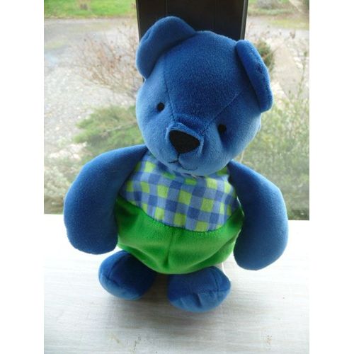 Doudou Peluche Ours Berchet Bleu Et Vert