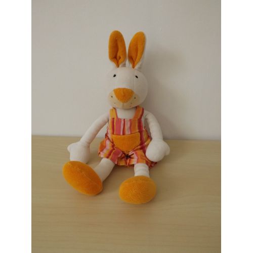 Doudou Lapin Blanc Salopette Rose Orangerayures Babysun