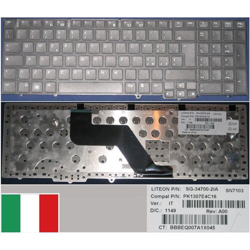 Clavier Qwerty Italien / Italian Pour HP COMPAQ Probook 6540B 6545B 6555B Series, Noir / Black, Model: SG-34700-2IA, P/N: PK1307E4C16