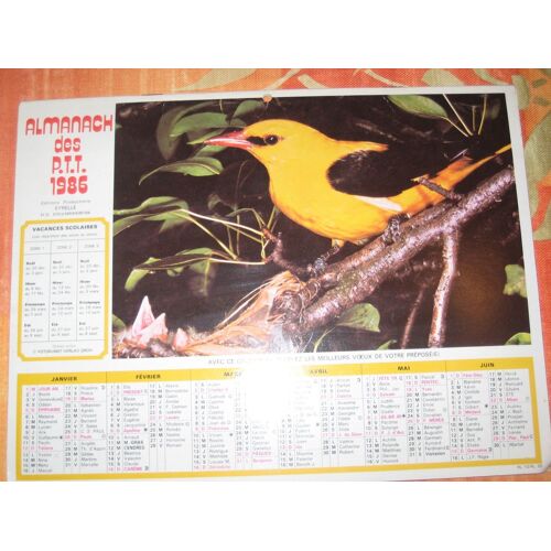 Calendrier Eyrelle Animaux 1986