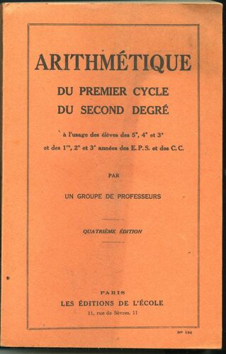 Arithmetique Du Premier Cycle Du Seconde Degre