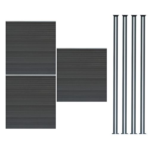 Kit Clôture 3 Panneaux Composite Plastique Gris 9 Lames À Emboîter 185 Cm H X 526 Cm L & 4 Poteaux En Aluminium À Led Solaires Texture De Bois Reversible Pvc Brise-Vue Extérieur Jardin Mur D'Intimité