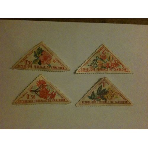 Lot De 4 Timbres Taxes Fleur République Fédérale Du Cameroun