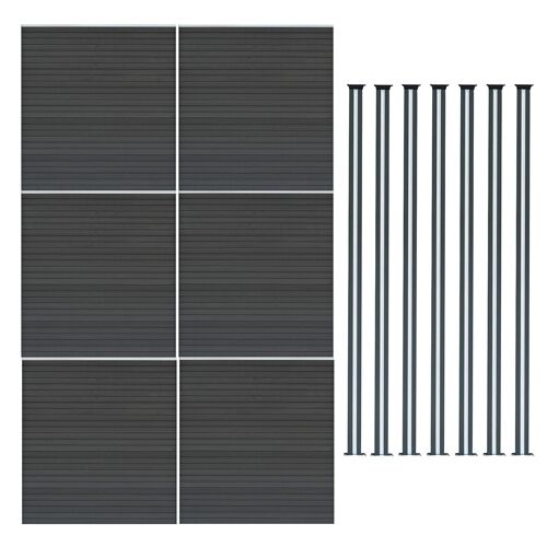 Kit Clôture 6 Panneaux Composite Plastique Gris 9 Lames À Emboîter 185 Cm H X 1045cm L & 7 Poteaux En Aluminium À Led Solaires Texture De Bois Reversible Pvc Brise-Vue Extérieur Jardin Mur D'Intimité