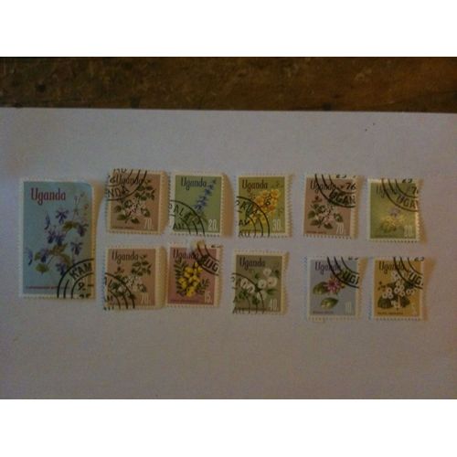 Lot De 11 Timbres Fleurs Ouganda