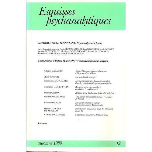 Esquisses Psychanalytiques   N° 12 : Psychanalyse Et Sciences
