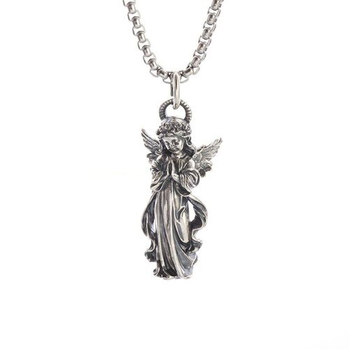 Collier Pendentif Ailes D'ange En Argent Vintage Pour Hommes Et Femmes, Déclaration Punk, Accessoires De Rue, Bijoux En Acier Inoxydable