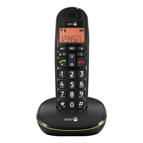Téléphone Senior Fixe PhoneEasy 100W, Sans fil DECT Son amplifié Doro Noir