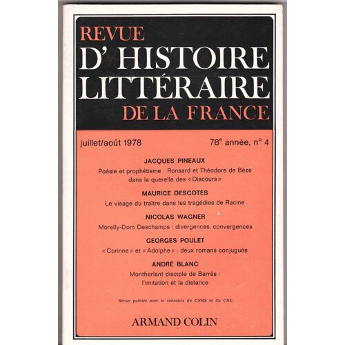 Revue D'histoire Litteraire De La France N° 4 Du 01/07/1978