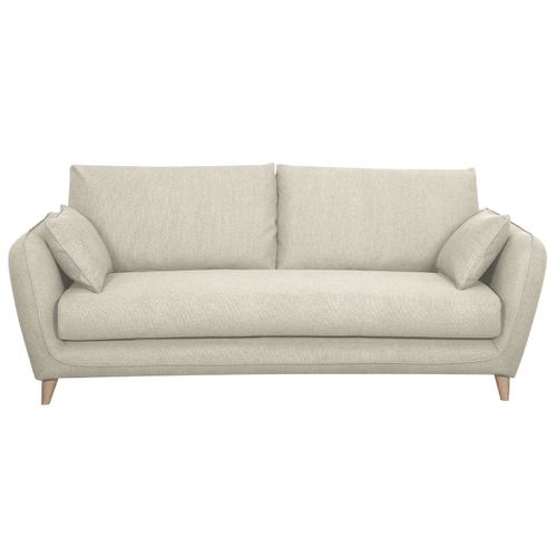 Canapé Convertible Scandinave 3 Places En Tissu Beige Avec Matelas 10 Cm Creep