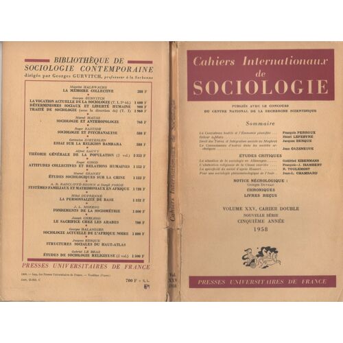 Cahiers Internationaux De Sociologie Vol.Xxv