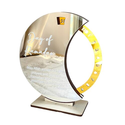 Ramadan Calendar, Ramadan Countdown Mubarak Acrylic Moon Ornament Ramadan Table Decoration Silver+G