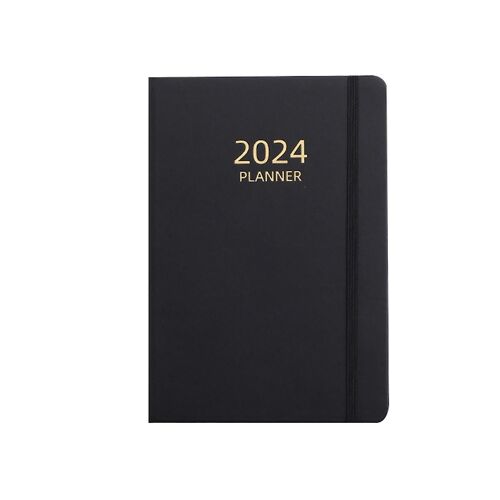 2024 A5 Calendrier Anglais Planificateur Bande Élastique Sangle De Cahier Livre Carnet Noir