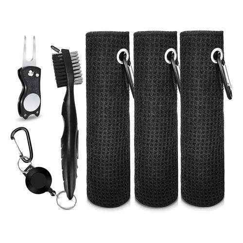 Golf Club Cleaner Kit, 3 Golf Towels, Golf Club Cleaning Brush,Golf Divot Repair Tool,Golf Club Cle