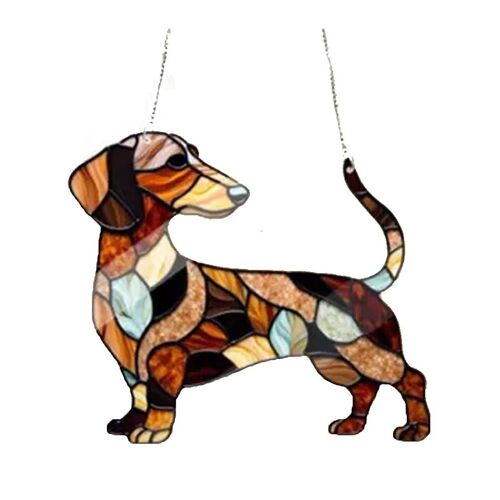 Teckel Fenêtre Suspendue Suncatcher Sun Catchers Intérieur Extérieur Fenêtre Teckel Chien Tache Verre Ornement de Fenêtre 15CM