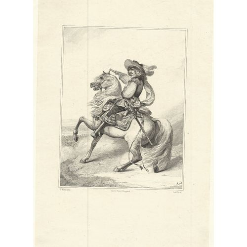 Eau-Forte Xix Ème / Portrait Equestre De Josias, Comte De Rantsaw(1609-1650) Maréchal De France.