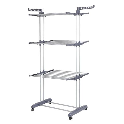 Séchoir A Linge, Étendoir Séchoir à Linge Pliable Séchoir à Vêtements Mobile 3 Etagères Avec Ailes Latérales