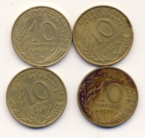 Pièces  10 Centimes Françaises 1967, 1977 (2), 1987