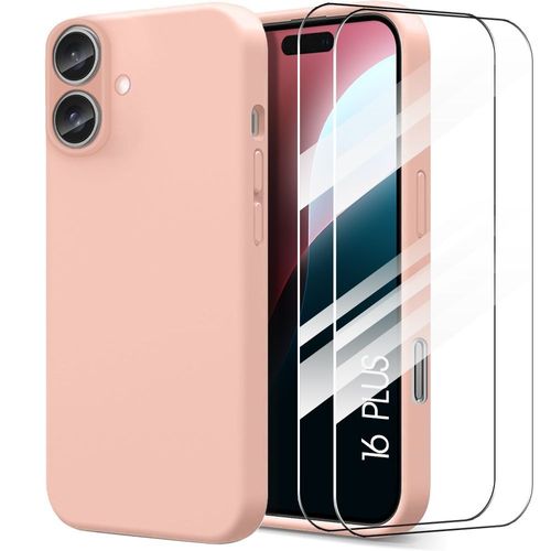 Coque Silicone Pour Iphone 16 Plus - Protection Ultra Slim Anti-Rayures Rose + 2 Verres Trempés - E.F.Connection