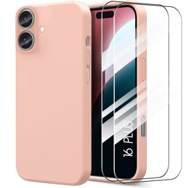 Coque Silicone pour iPhone 16 Plus - Protection Ultra Slim Anti-Rayures Rose + 2 Verres Trempés - E.F.Connection