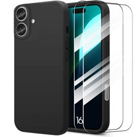 Coque Pour Iphone 16 - Protection Silicone Liquide Ultra Slim Noir + 2 Verres Trempés - E.F.Connection