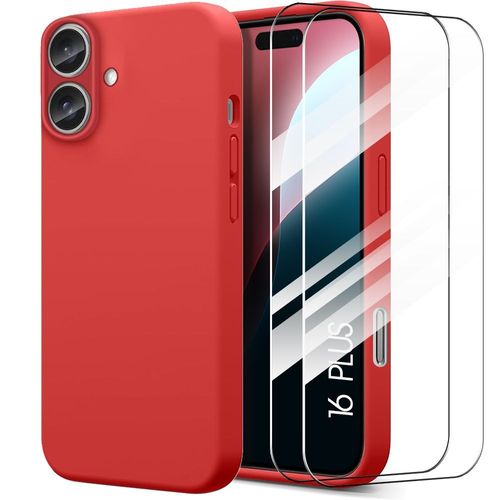 Coque Avec 2 Verres Trempés Pour Iphone 16 Plus, Rouge Mat Protection Silicone Antichoc Slim - E.F.Connection